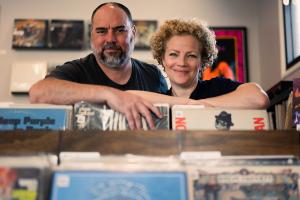 Photo - Run Out Groove Records Founders, Ellen Rehak and Jeff Ferguson pose at their store.