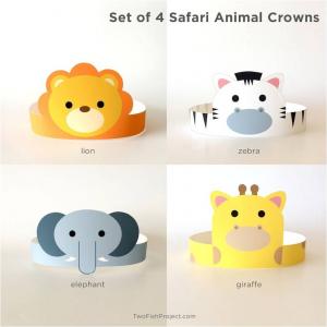Safari Animal Party Hats with Lion, Zebra, Elephant, Giraffe