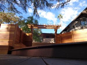 Redwood Pergola on a Composite Trex Deck