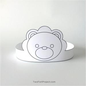 Outlined Coloring Version: Lion Paper Crown Printable