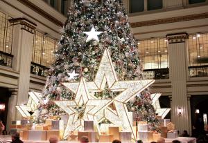 Custom-designed Christmas tree surrounded by the twinkling lights of the elegant Waterloo stars.