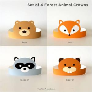 Forest Animal Party Hats with Bear, Fox, Raccoon, Beaver