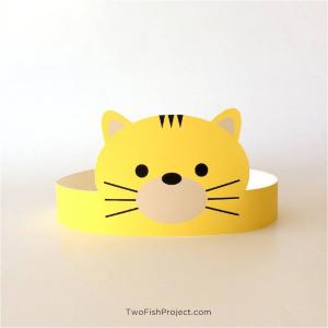 Kitten / Kitty Cat Birthday Party Hat Printable - Yellow Color