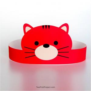 Kitten / Kitty Cat Birthday Party Hat Printable - Red/Orange Color