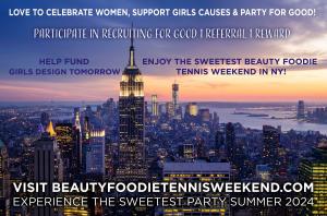 Participate in Recruiting for Good's 1 referral 1 reward to help fund Girls Design Tomorrow and earn tennis trips to experience the sweetest parties #1referral1reward www.BeautyFoodieTennisWeekend.com