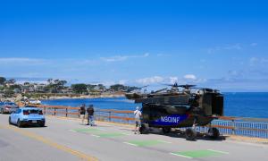 ASKA A5 flying car cruises the coastline in Pebble Beach, CA during Monterey Car Week
