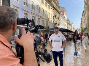 Antonio Soave filming on the Streets of Lisbon, Portugal