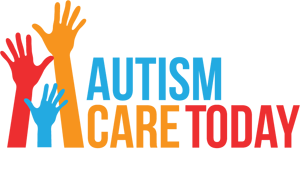 Colorful hands reaching for the sky with words Autism Care Today