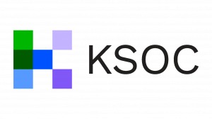 Multi-colored K shape made of 6 boxes with different colors of blue, green and purple and the acronym 'KSOC' to the right of it